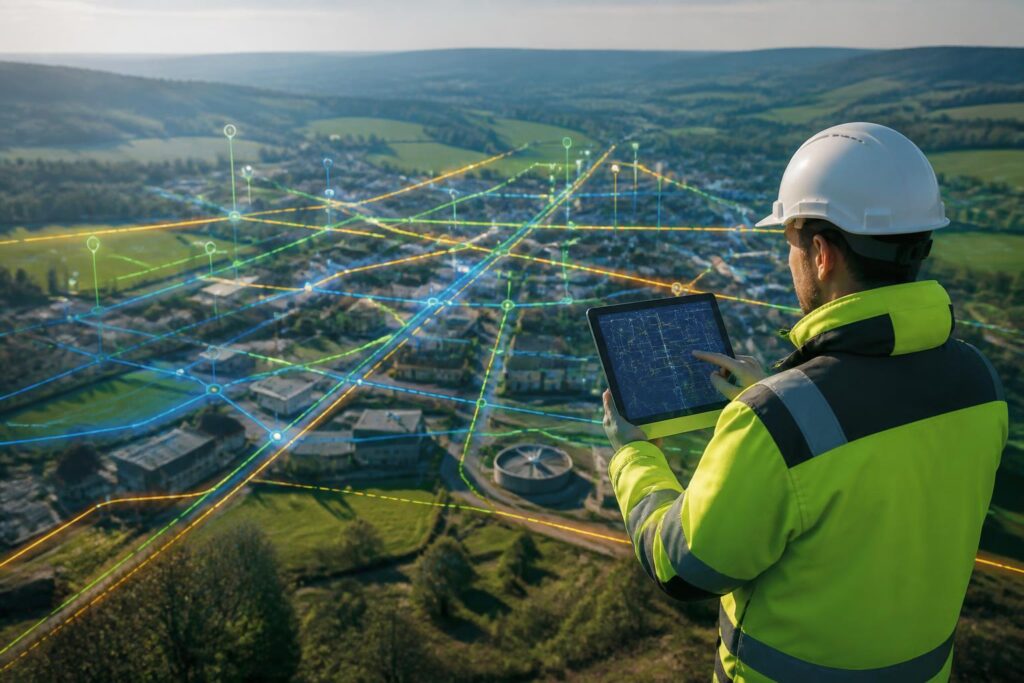 Digitale Netzplanung: Wenn Geodaten, IT und Infrastruktur zusammenwachsen Stromnetze, Glasfaserleitungen, Wasserleitungen und